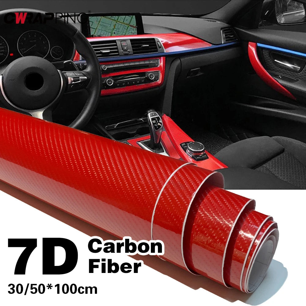 7D Carbon Fiber Vinyl Wrap Black Car Foil Red Motorcycle Sticker Automotive PET Car Body Stickers Waterproof Self-adhesive Film