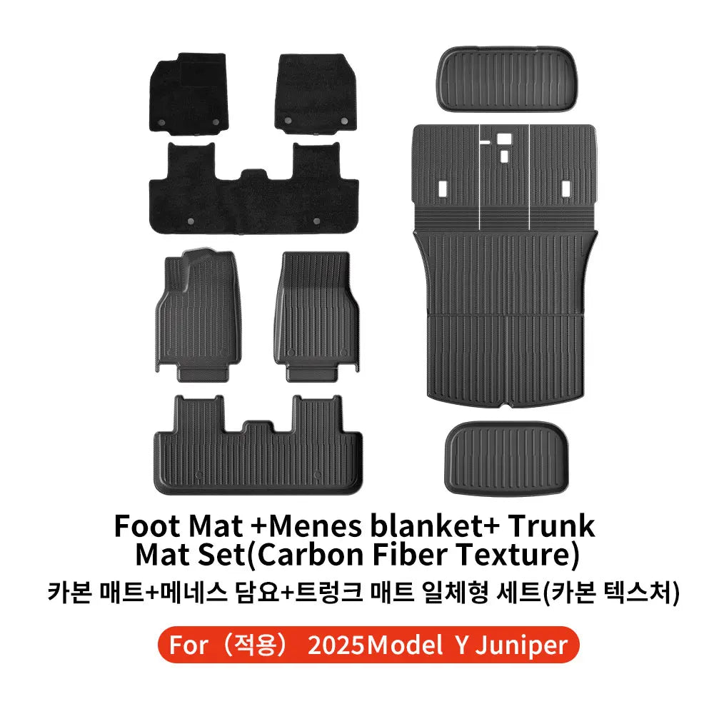 YZ For Tesla Model Y Juniper 2025 TPE Floor Mat Carbon fiber pattern Car waterproof Anti-Slip Trunk Floor Liner Backrest Mats