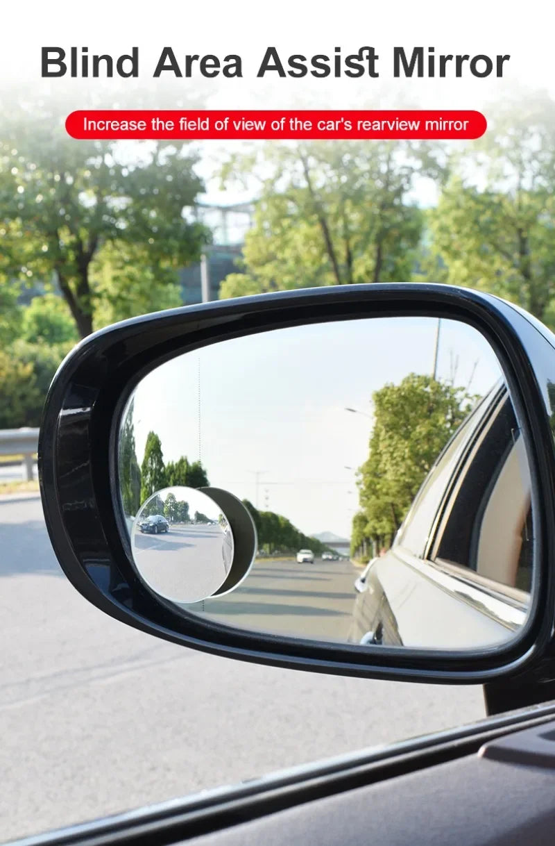 2PCS Round Frame Convex Blind Spot Mirror Safety Driving Wide-angle 360 Degree Adjustable Clear Rearview Mirror Car Accessories