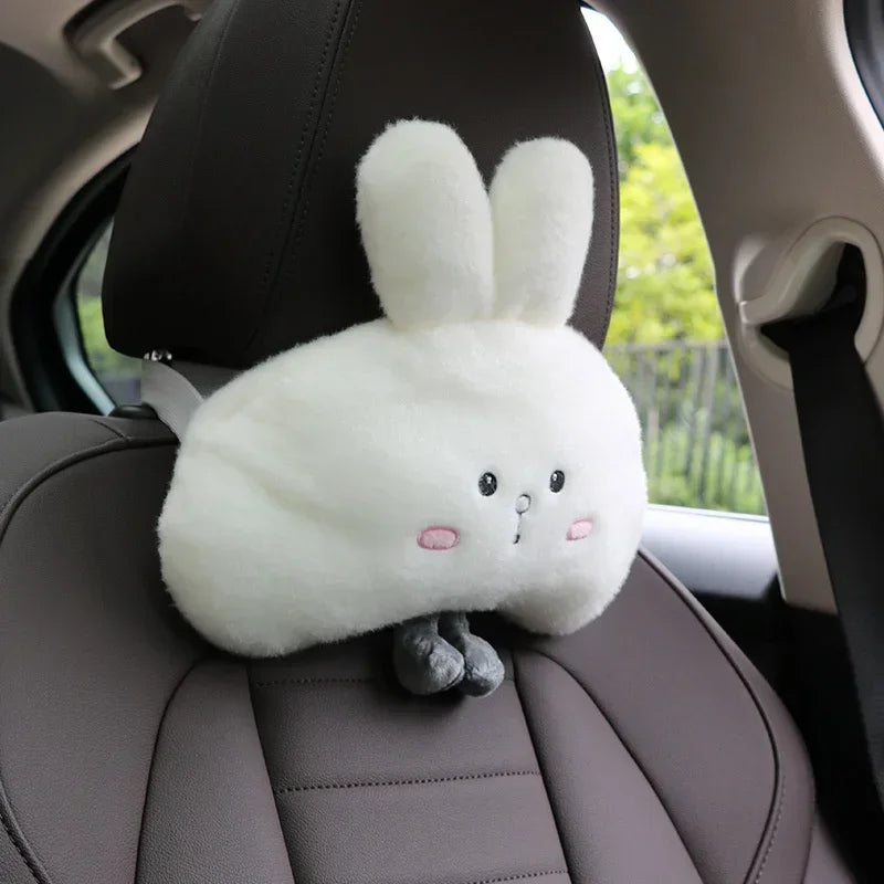 Woman Girl Neck Cushion Rabbit Car Accessories Seat Belt Shoulder Pad Animal Cervical Pillow Universal Headrest Cute Neck Pillow