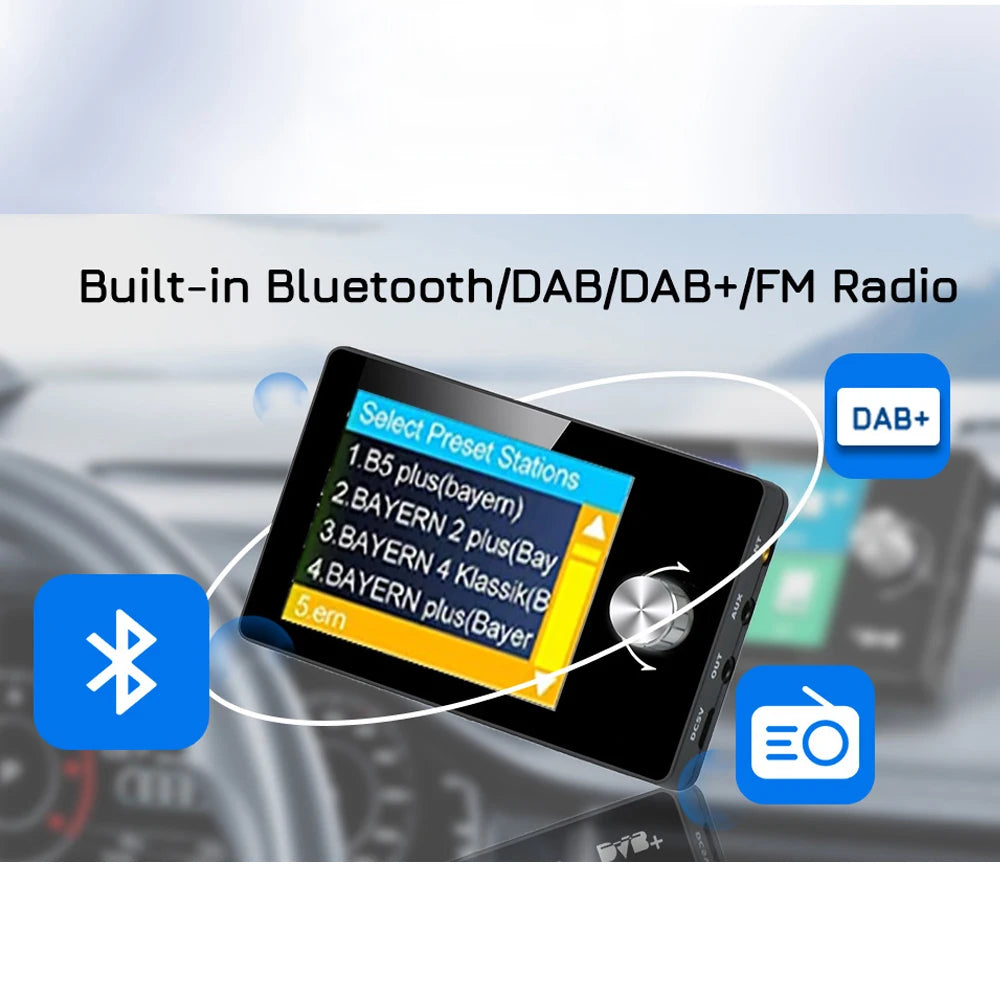 Ezonetronics DAB Radio Receiver In Car with Screen Stereo Sound Digital Signal Antenna Broadcast Adapter FM Transmitter