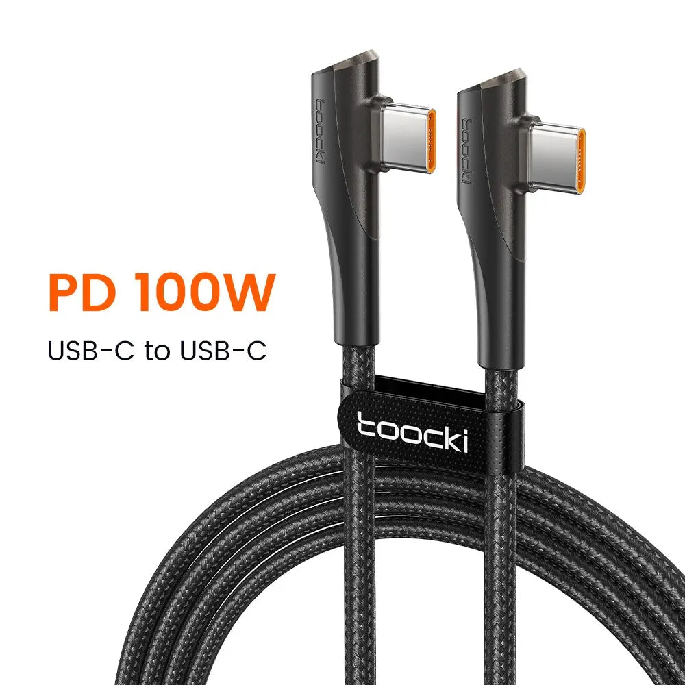 Toocki PD 60W 100W USB Type C Cable 90 Degree Dual Elbow Data Cord For iPhone 15 Xiaomi Samsung S23 Realme 5A Fast Charging Wire