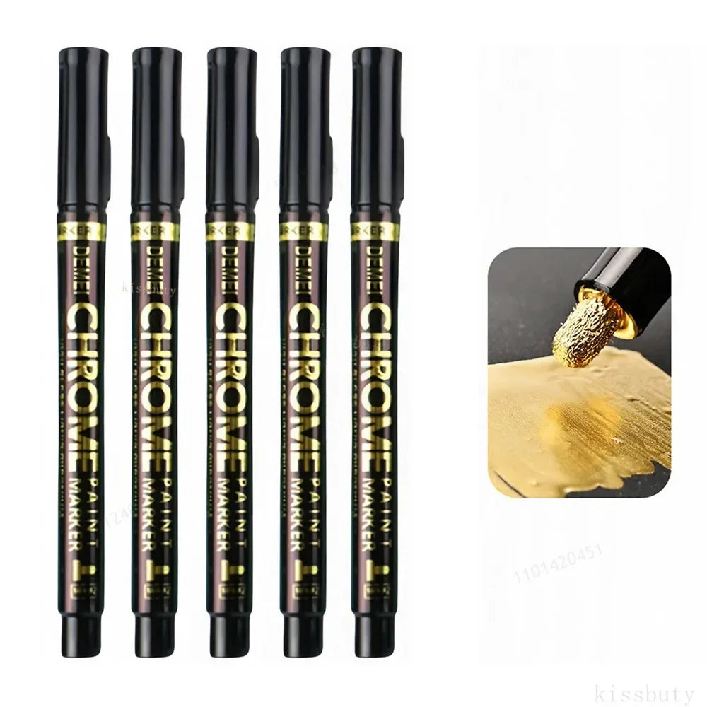 1-5Pcs Chrome Paint Marker Reflective Fluid Mirror Paint Pen 2mm Silvery Ink For DIY Car Styling Model Metal Wood Plastic Stone