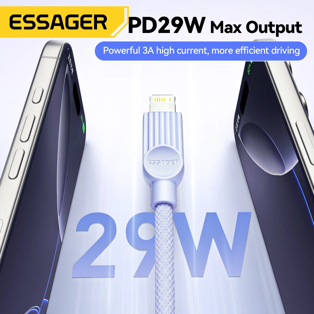 Essager USB C Color Cable For iPhone 14 13 12 11 Pro Max Xs iPad Macbook Wire 29W PD Fast Charging Type C To Lighting Data Cord