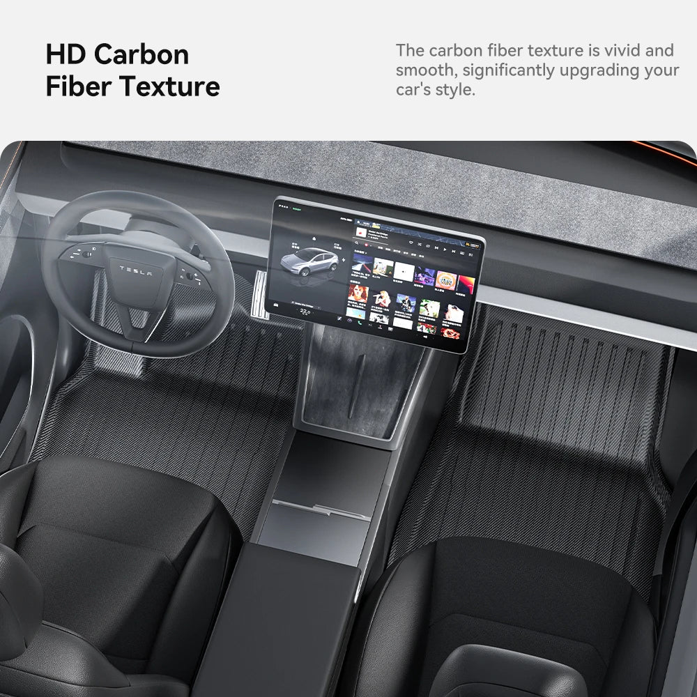 YZ For Tesla Model Y Juniper 2025 TPE Floor Mat Carbon fiber pattern Car waterproof Anti-Slip Trunk Floor Liner Backrest Mats