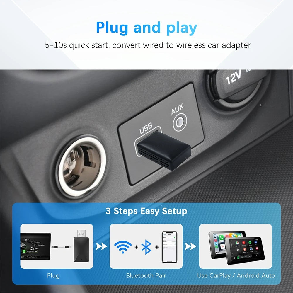 Wireless Carplay Adapter Android Auto WiFi Smart Dongle 2in1 For Hyundai SANTA FE TUCSON ELANTRA IONIQ 5 6 KONA VENUE NEXO