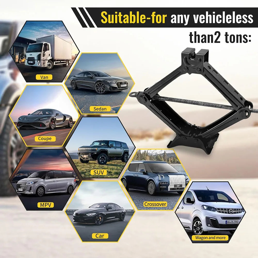 2T/3T Car Scissor Jack Auto Emergency Crank Lift Stand Labor-Saving Repair & Tire Replacement Tool with Wrench for SUV Vehicles