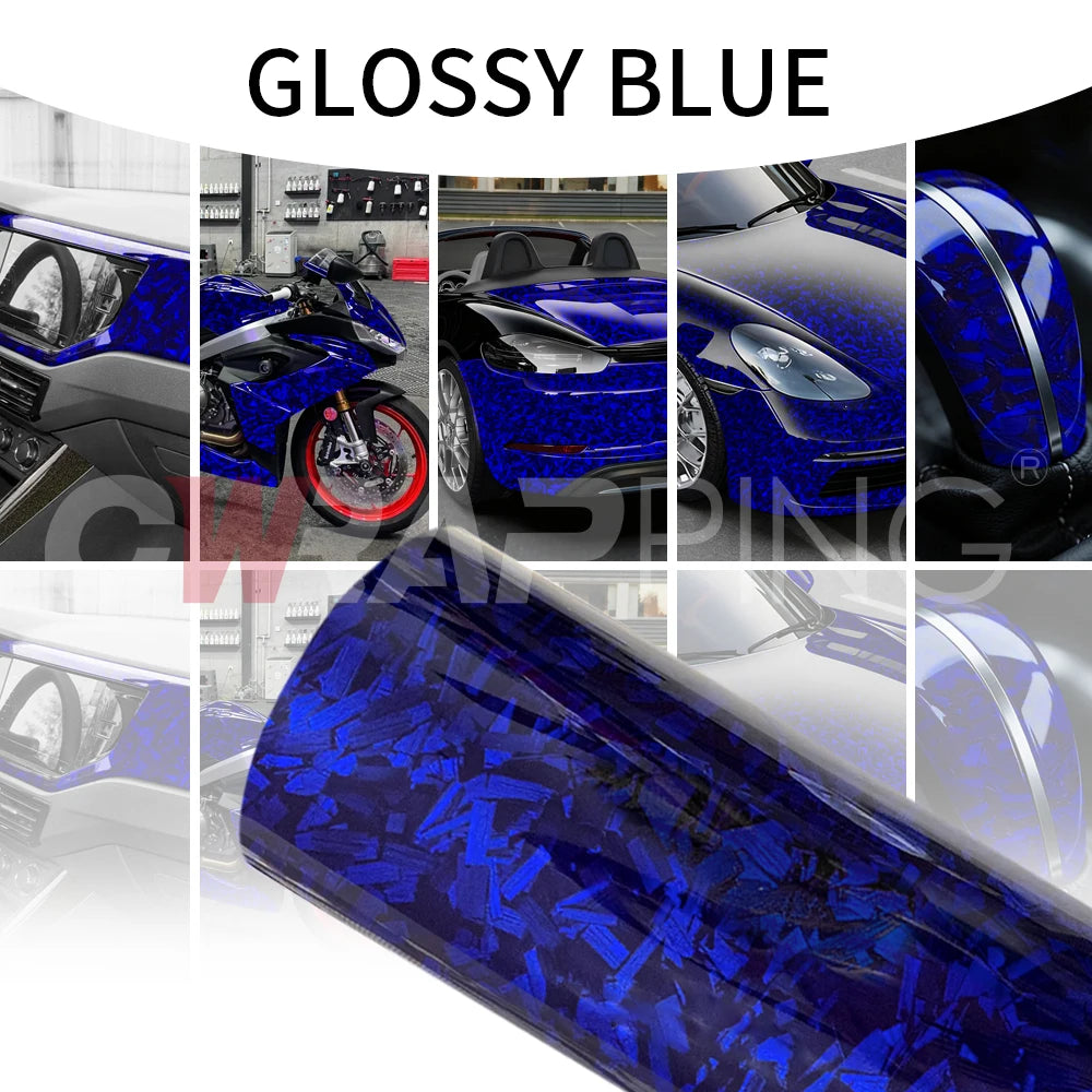 High Glossy Blue Forged Carbon Fiber Vinyl Wrap Waterproof Laser Film on the Hood DIY Car Adhesive Vinyl for Motorcycle Stickers