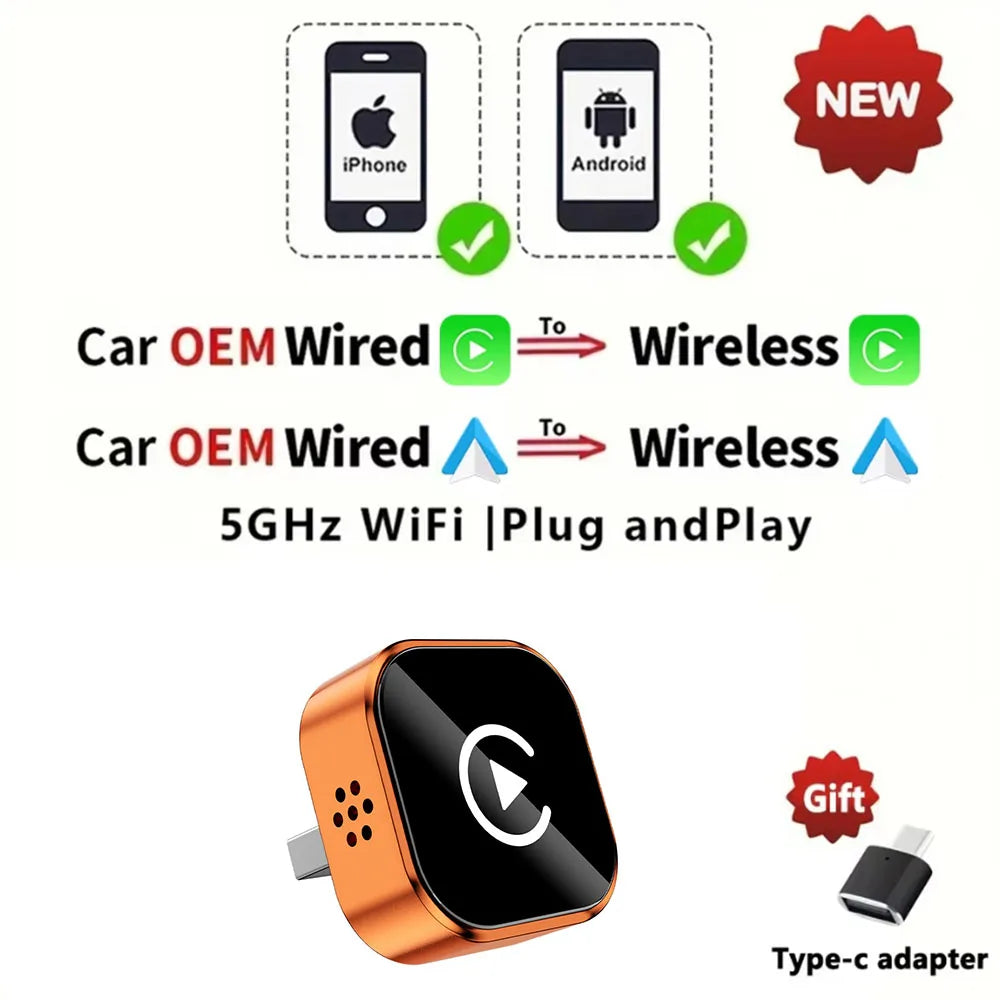 NEW Wireless CarPlay Android Auto Wireless Adapter SmartMini Box Plug And Play WiFi Fast Connect OTA Update Universal For Toyota