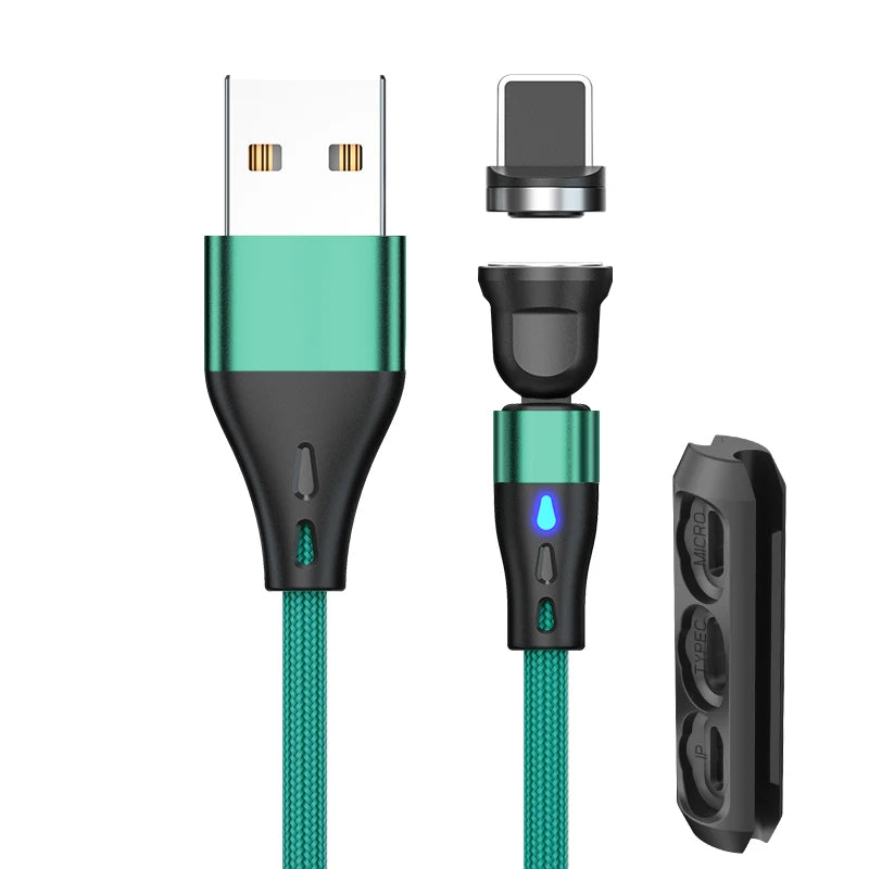 540 Rotate Magnetic Cable 3A Fast Charging Micro USB Type C Cable For iPhone 15 14 Xiaomi Samsung Data Cord with Storage Case
