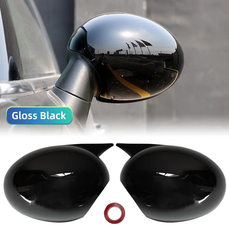 2pcs Rearview Mirror Caps Cover Glossy Black Sticking For BMW MINI COOPER R55 R56 R57 R58 R60