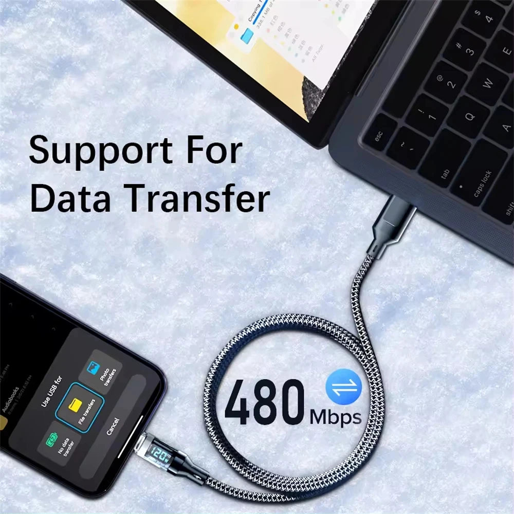 NNBILI 120W A-C and C-C Phone Super Fast Charging Cable with LED display screen, not compatible Xiaomi iPhone、 Samsung