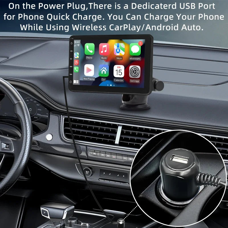 SINOVCLE 7" Portable Wireless Carplay Android Auto Car Radio Multimedia Player IPS Touch Screen AUX  USB Bluetooth Mirror Link
