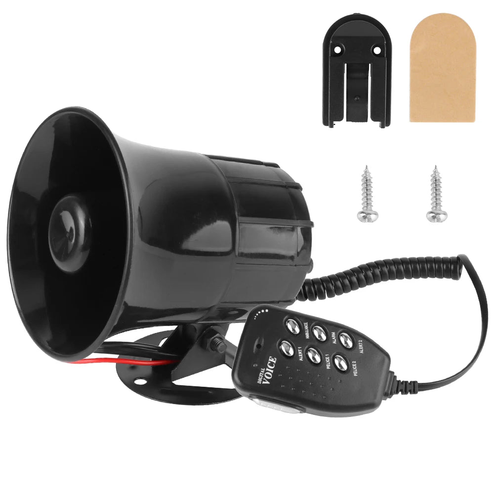 Car Warning Alarm Megaphone 120DB Loud Multi-tone Claxon Horn 6 Tone Air Horn 12V 100W Police Siren Loud Speaker Car Horn