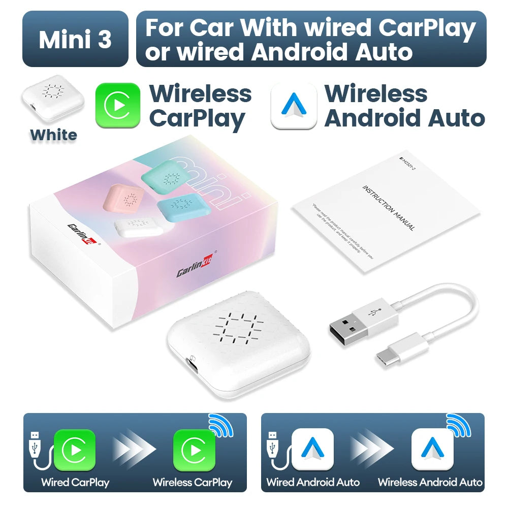 Mini Ultra 3 CarlinKit 5.0 Wireless Adapter Wireless CarPlay Android Auto For OEM Car Plug & Play WiFi Bluetooth Auto Connection