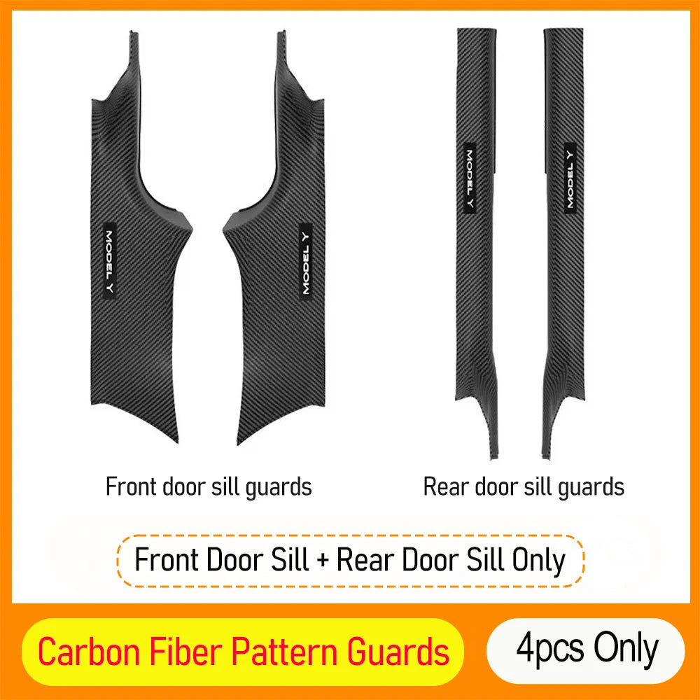 4 6 8Pcs For Tesla Model Y Juniper 2025 2026 Front Rear Door Sill Protector Threshold Strip Anti-kick Guard Panel Waterproof Pad