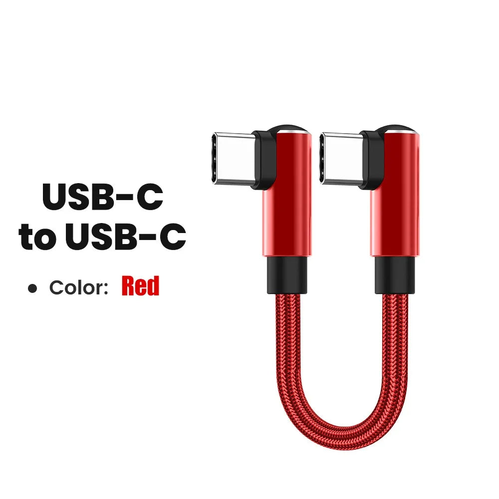 0.25m/0.5m Short Data Cable 90 Degree Elbow USB A/USB C To Type C Fast Charging Cable For Iphone 15 16 Xiaomi Samsung Huawei