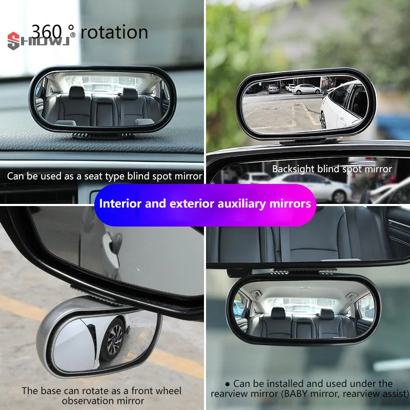 Car Mirror Auxiliary Rear View Mirror Wide Angle Side Rear Mirrors Reverse Blind Spot 360° Adjustable Car Accessories