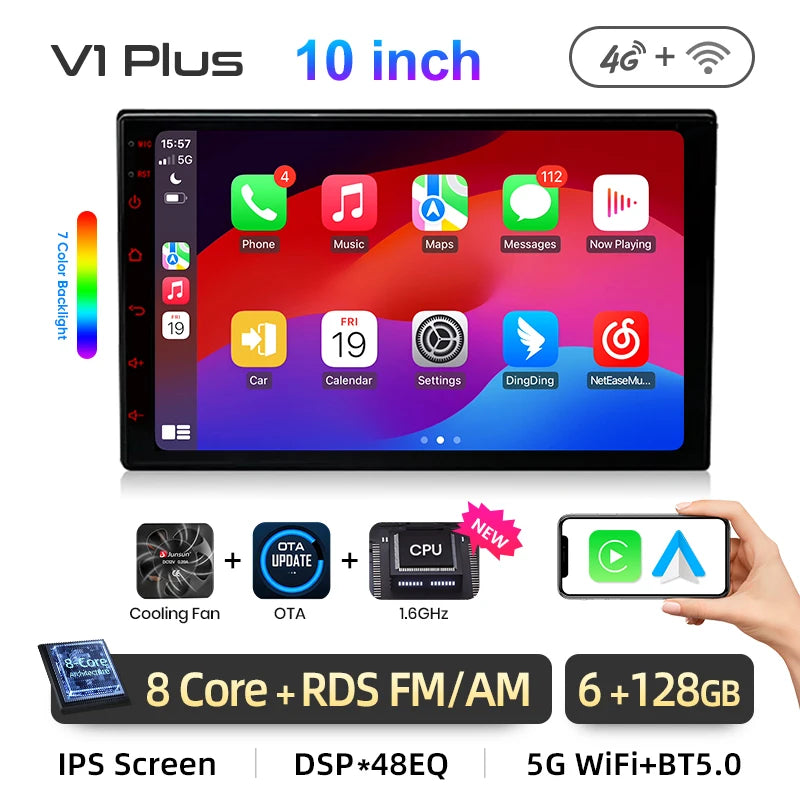 Junsun 7 9 10 inch Universal Car Radio Wireless CarPlay for Apple Android Auto 4G Car Intelligent Systems DSP IPS Touch Screen