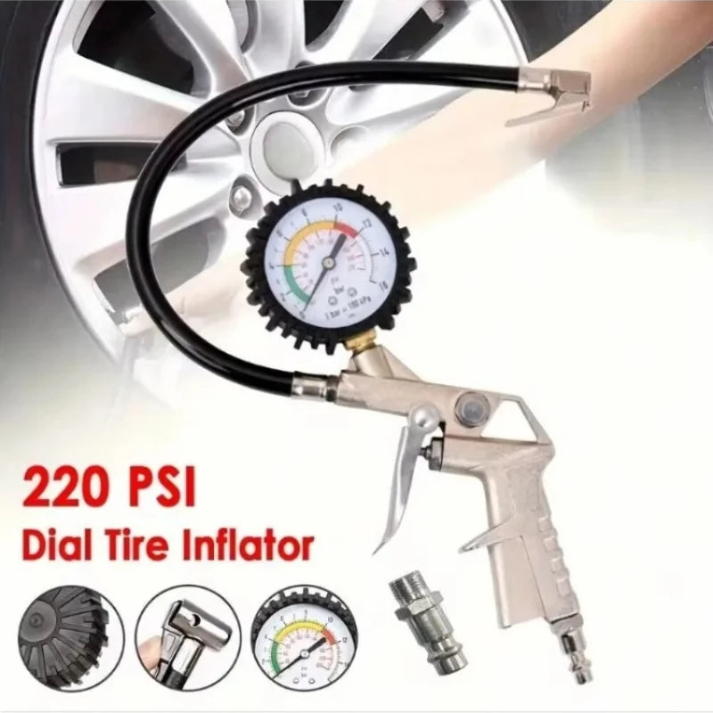 Tire Pressure Gauge for Car, Motorcycle, SUV, Inflator Pumps Tire Repair Tools Gun Type for Air Compressor Durable