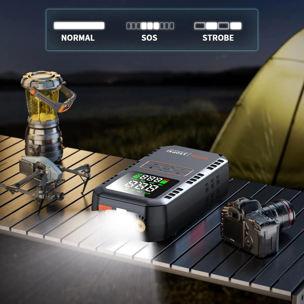 Multifunctional 2-in-1 Car Jump Starter with Air Compressor Tire Inflator Emergency Battery Booster Portable Power Bank