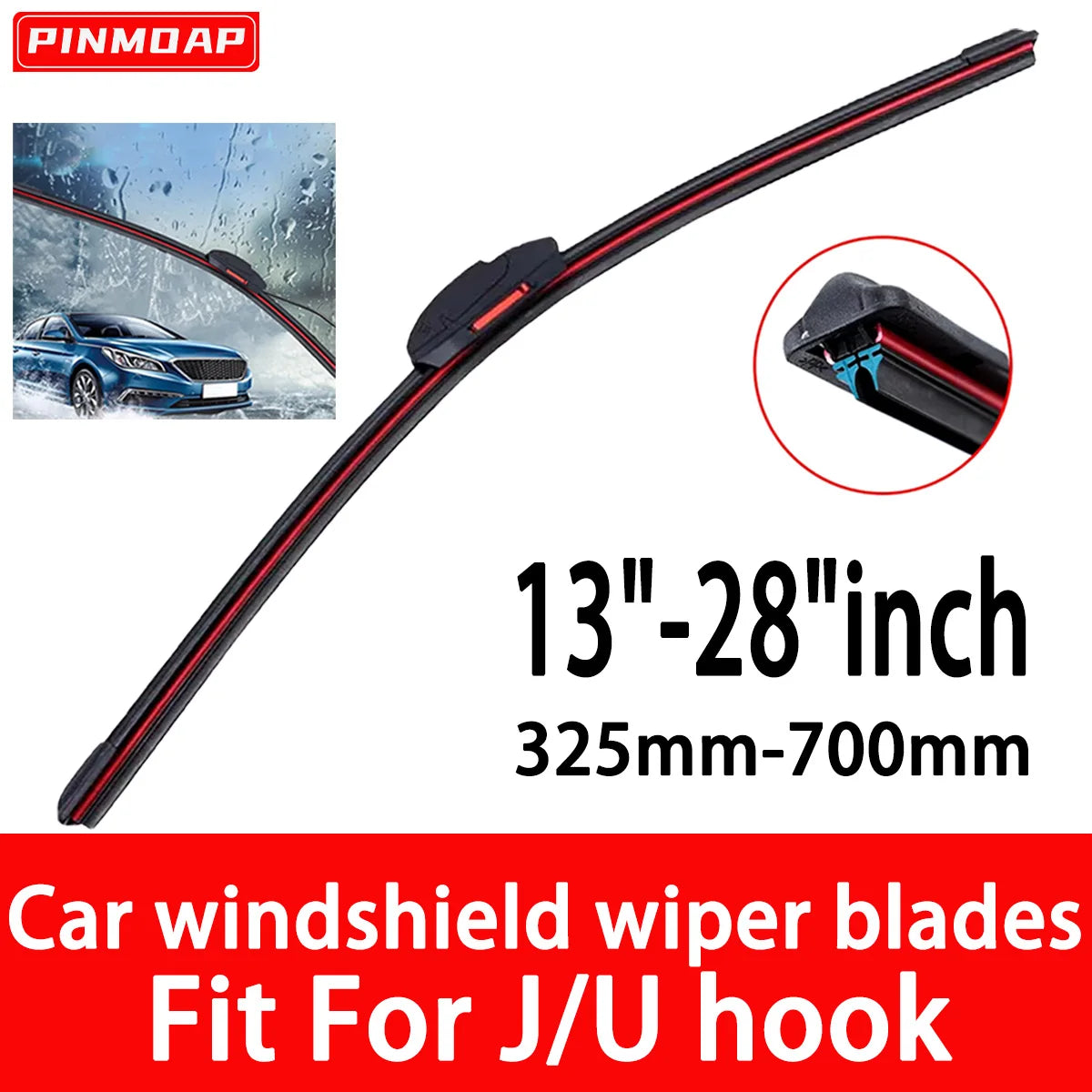 Car Windshield Wiper Blade 13 "14" 16 "18" 19 "20" 21 "22" 24 "26" 28 "Waterproof Wiper Blade J/U Hook Double Rubber Wiper Blade