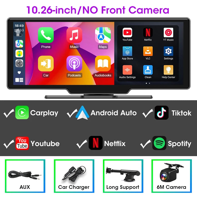Srnubi 10.26" Car Play Screen Android WIFI Car Multimedia Player Wireless Carplay Android Auto Car Screen for YouTube Netflix