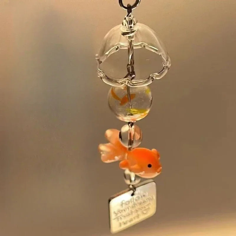 1pc Cute Goldfish Wind Chime Car Pendant plastics Decorative Transparent Glass Little Goldfish Wind Chime car accessories funny