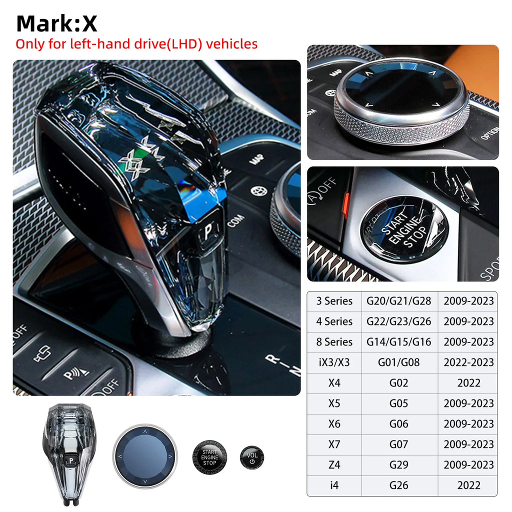 4 Piece Set Crystal Gear Shift Knob LHD for BMW X3/X5/X6 3/4/7 Series G20 G21 G28 G12 X6 G06 X7 G07 Ix3 G08 I4 G26 G70 X5 G05