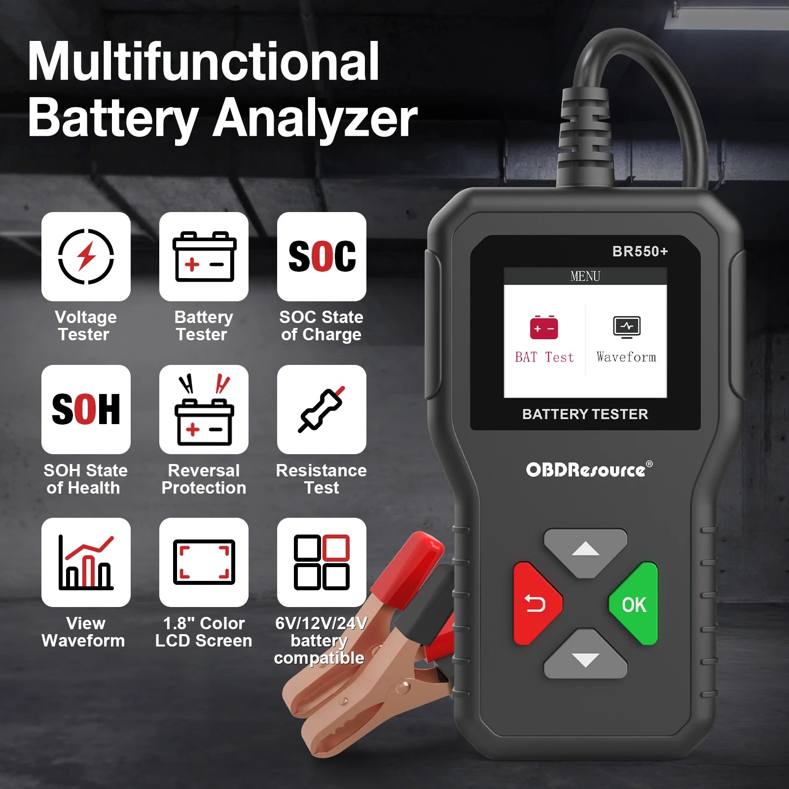 6V 12V 24V Car Battery Tester Voltage Tester 100-2000 CCA Auto Digital Battery Analyzer Tool BM550 VS BR550+ Car Diagnostic Tool