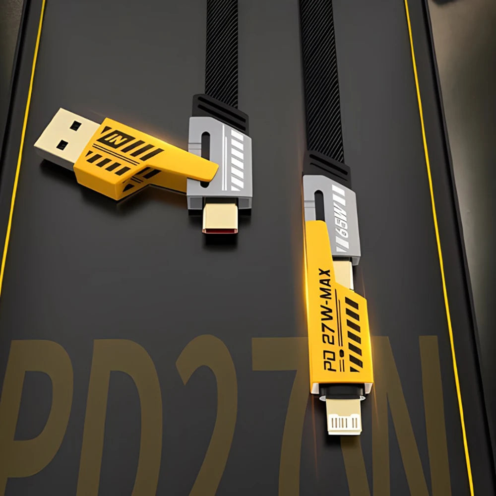 1-2PCS USB Type C Multi Port Quick Charge Wire Line PD 65W/27W 4 in 1 Mecha Fast Charging Data Cable Cord for iPhone 16 Samsung