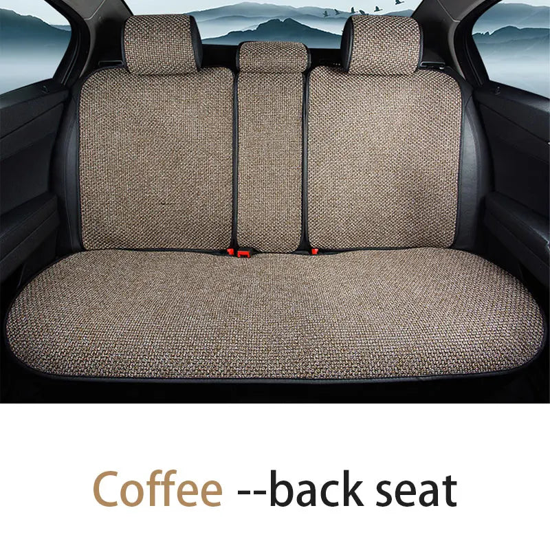 SEAMETAL Flax Car Seat Cover Breathable Sweatproof Linen Car Seat Cushion with Backrest Pad 4-Season Universal for 98% Vehicles