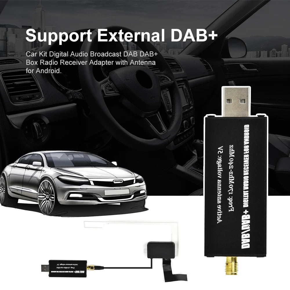 Podofo DAB Stereo Receiver In Car Antenna Digital DAB+ Adapter Tuner Box Audio USB Amplified Loop Antenna For Android Car Radio