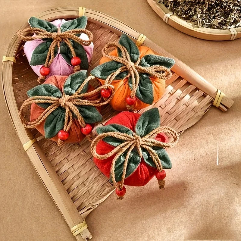 Incense Bag with Persimmon Pendant, Can Be Hung on Rearview Mirror or Car,Blessing Purse,Empty Bag Material Kit for Good Fortune