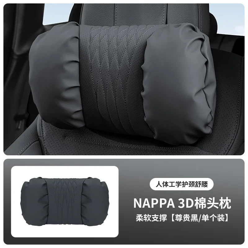 Quality Nappa Leather Car Headrest Lumbar Support Cushion Comfortable Soft Car Neck Pillows Waist Pillow Car Interior Accessorie