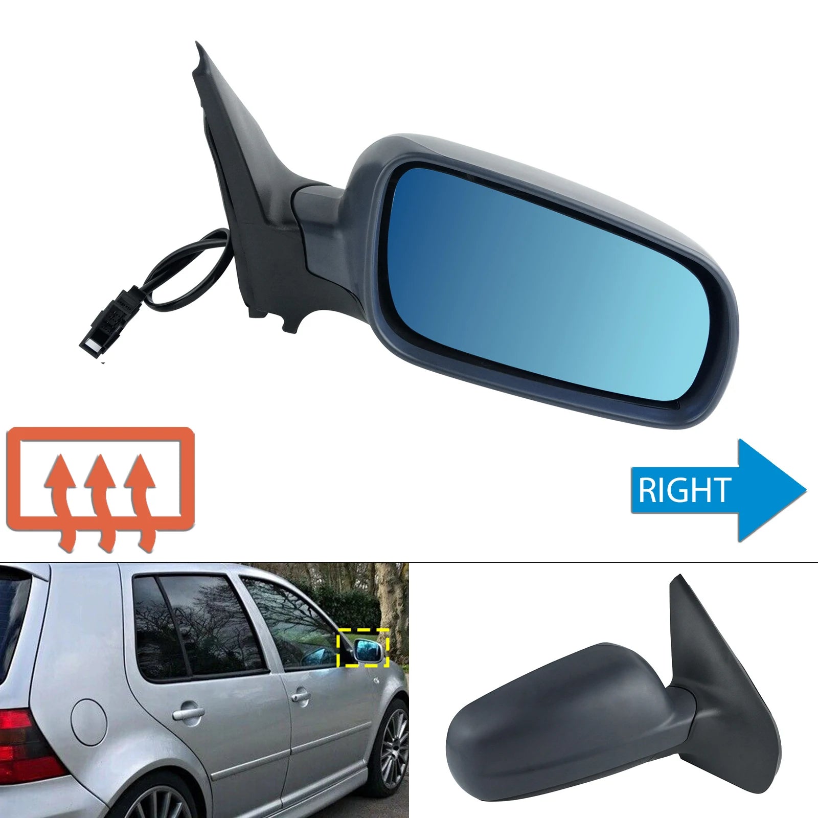 Right off Side Electric Wing Door Mirror Primed Heated O/S For 97-04 VW Golf MK4