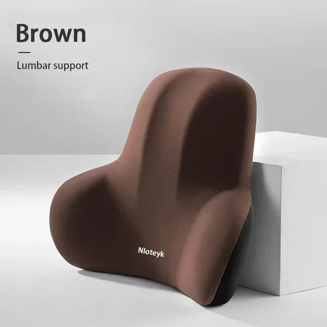 Memory Foam Headrest Lumbar Support Set Ergonomic Neck Pillow Back Cushion Car Driver Seat Comfort Breathable Polyester Fabric