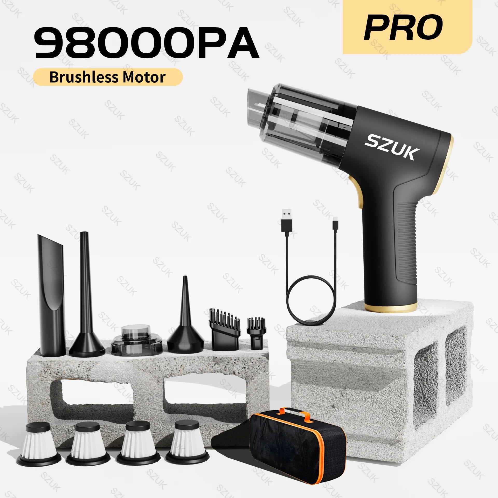 SZUK 98000PA Mini Car Vacuum Cleaner Powerful Cleaning Machine Strong Suction Handheld for Car Home Portable Wireless Cleaner