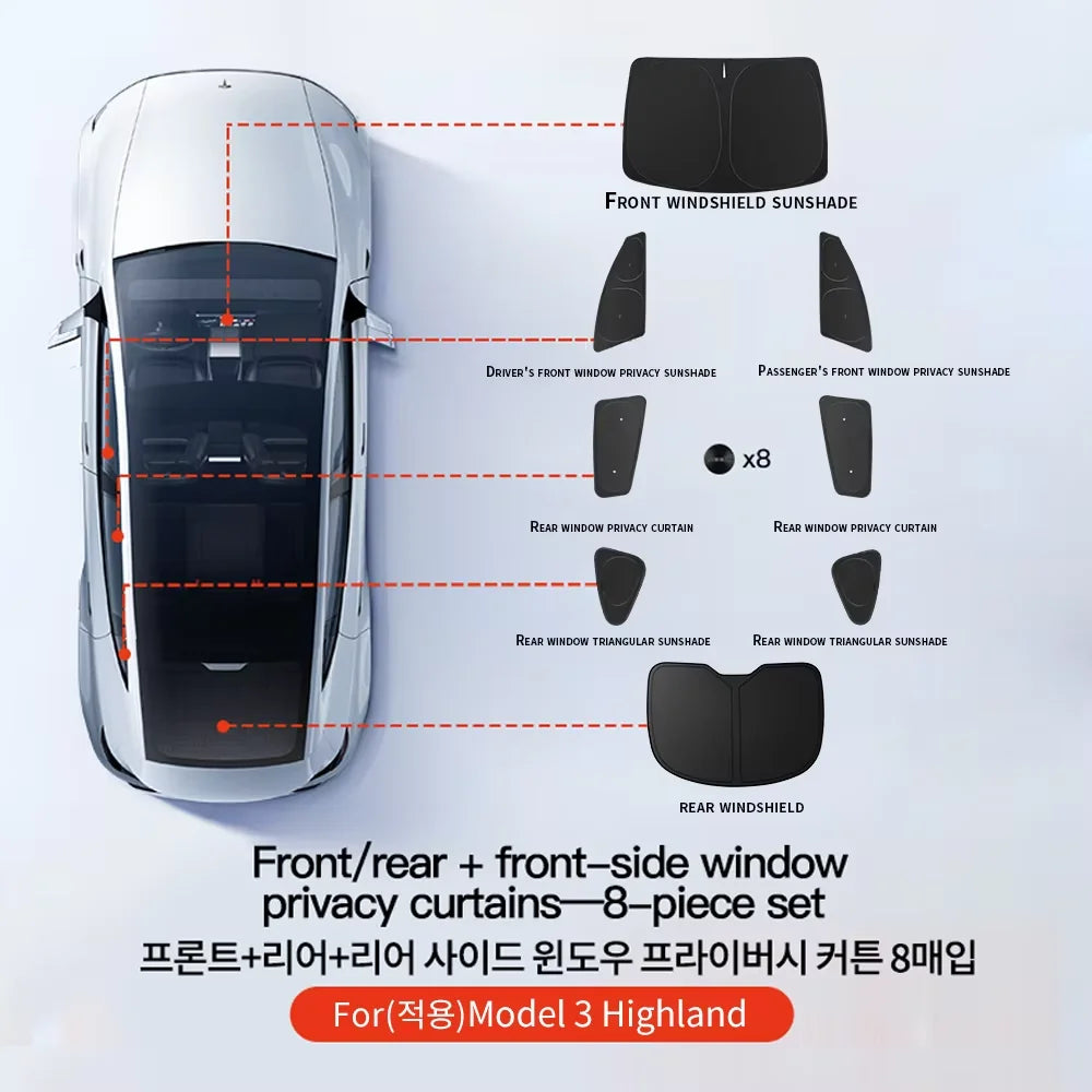 YZ For Tesla Model 3 Y Highland Juniper 2021-2025 Car Side Window Sunshade with Suction Cups Front Rear Windshield Privacy