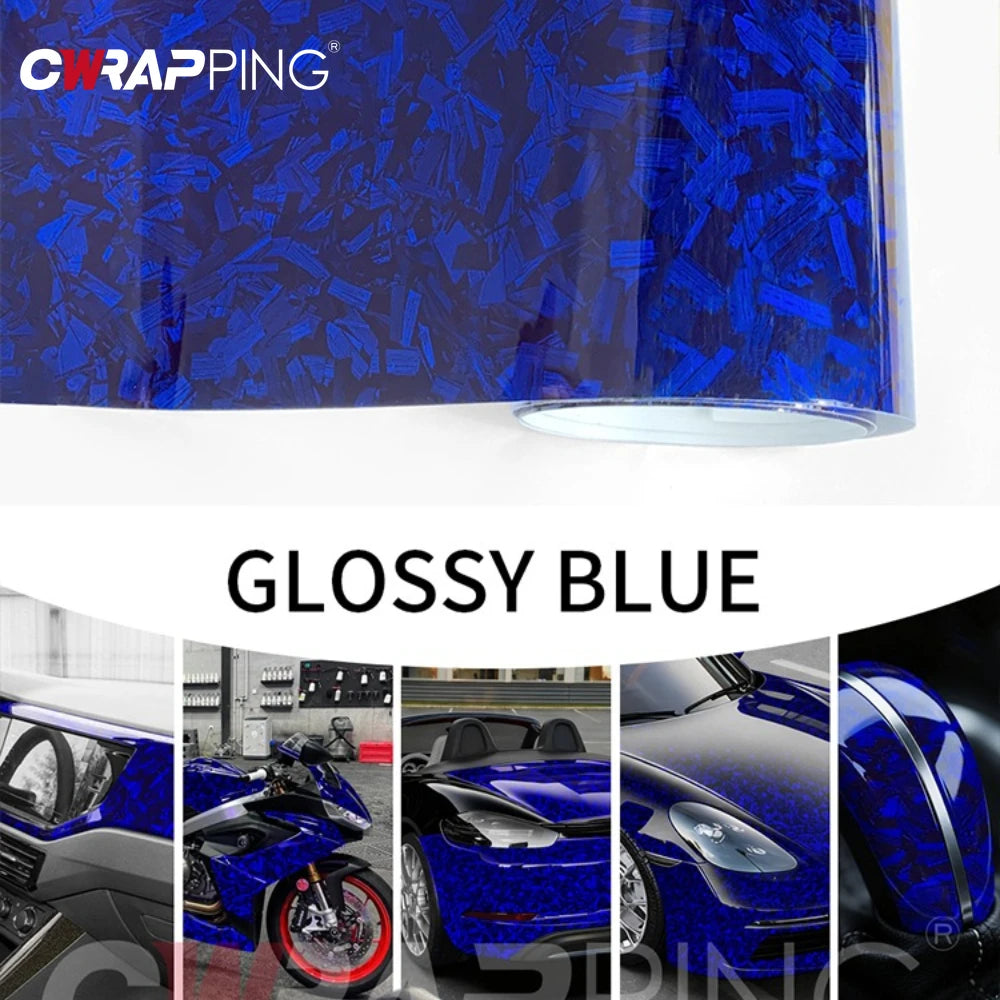 High Glossy Blue Forged Carbon Fiber Vinyl Wrap Waterproof Laser Film on the Hood DIY Car Adhesive Vinyl for Motorcycle Stickers