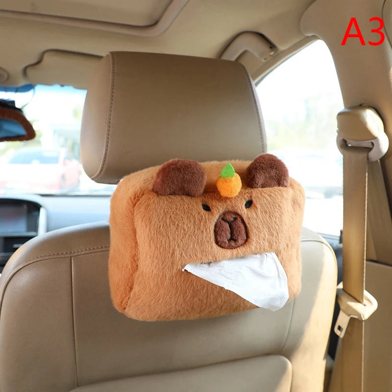 1PCar Headrest Neck Pillow Capybara Plush Shoulder Protection Cute Tissue Box Kawaii Car Decoration Of Car Supplies Plushie Gift