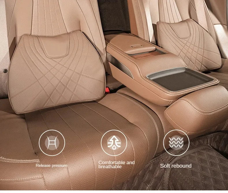 Car Neck Pillow Memory Foam Leather Auto Headrest And Back Cushion Set Seat Lumbar Waist Support Sewing Head Protective Cover