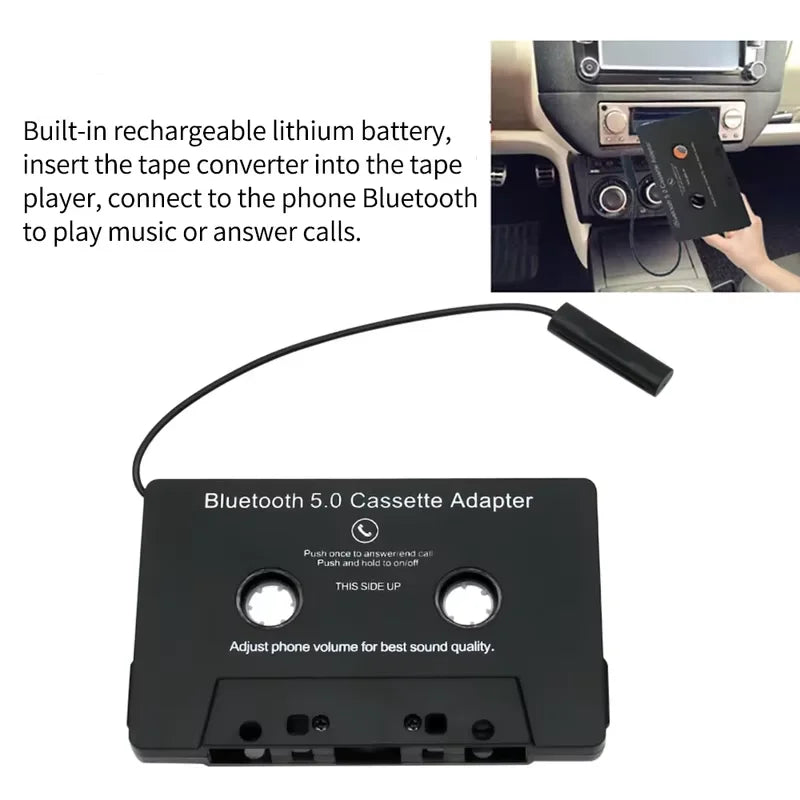 Car Bluetooth 5.0 Tape Cassette Audio Aux Adapter with Microphone 6H Music Time 168H Standby Smartphone Cassette Adapter