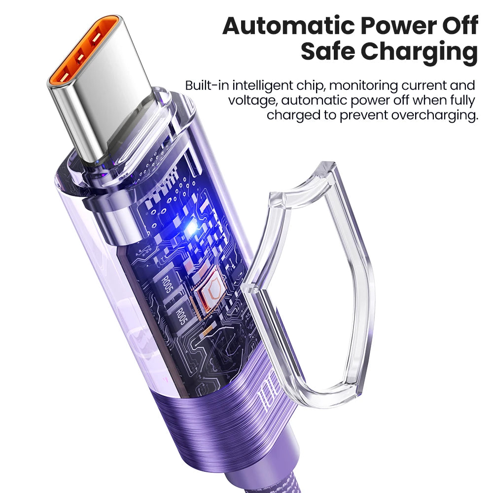 Toocki 100W USB Type C Cable Auto Power-off QC4.0 6A Fast Charging Type C Cable for iPhone 15 Samsung S23 S22 Xiaomi Huaiwei