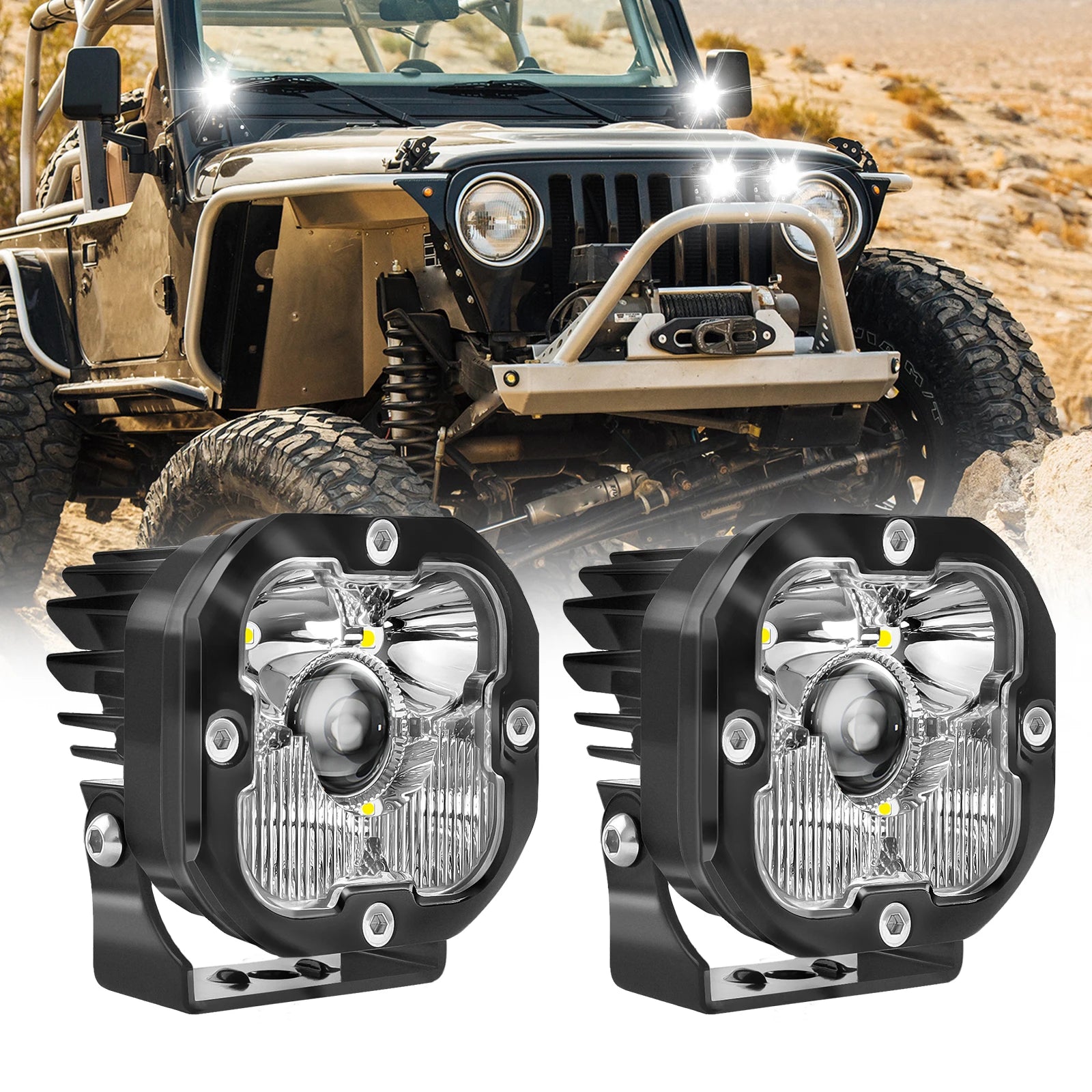BraveWAY Super Bright 3 inch LED Working Light for Off-Road Motorcycle Truck 4x4 Assisted Driving Lamps Spot +Flood Beam