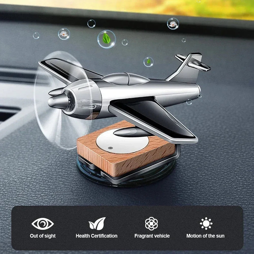 Solar-Powered Rotating Airplane Dashboard Ornament Plastic Creative Car Interior Accessory - Novelty Desktop Decoration for Car