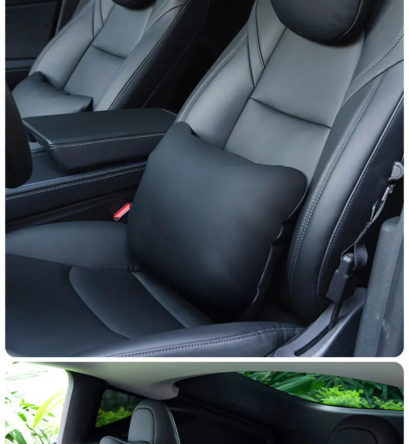 For Tesla Model 3 Y Flocking/Leather Car Seat Neck Pillow Soft Memory Neck Pillow High-Quality Headrest Lumbar Support