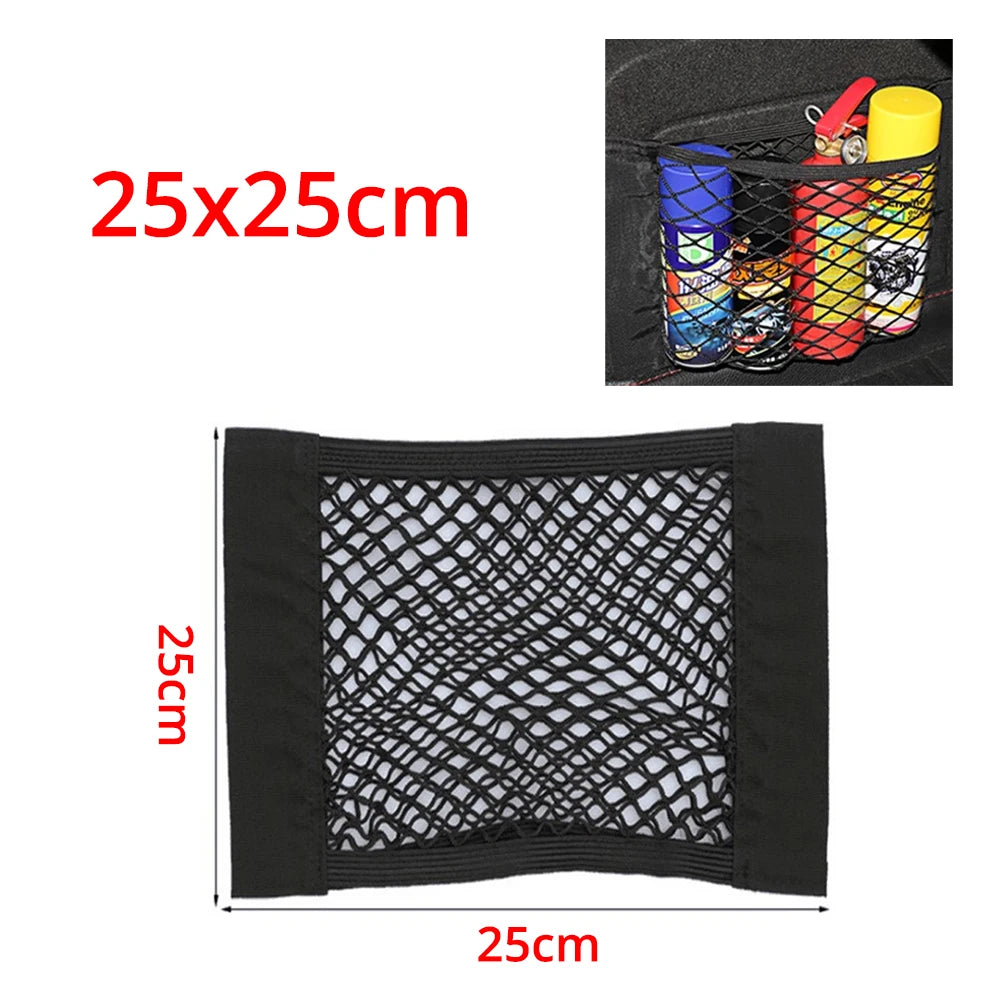 1X Car Back Rear Trunk Organizer Net Mesh Seat Elastic String Magic Sticker Universal Storage Bag Pocket Auto Put Paper Stowing