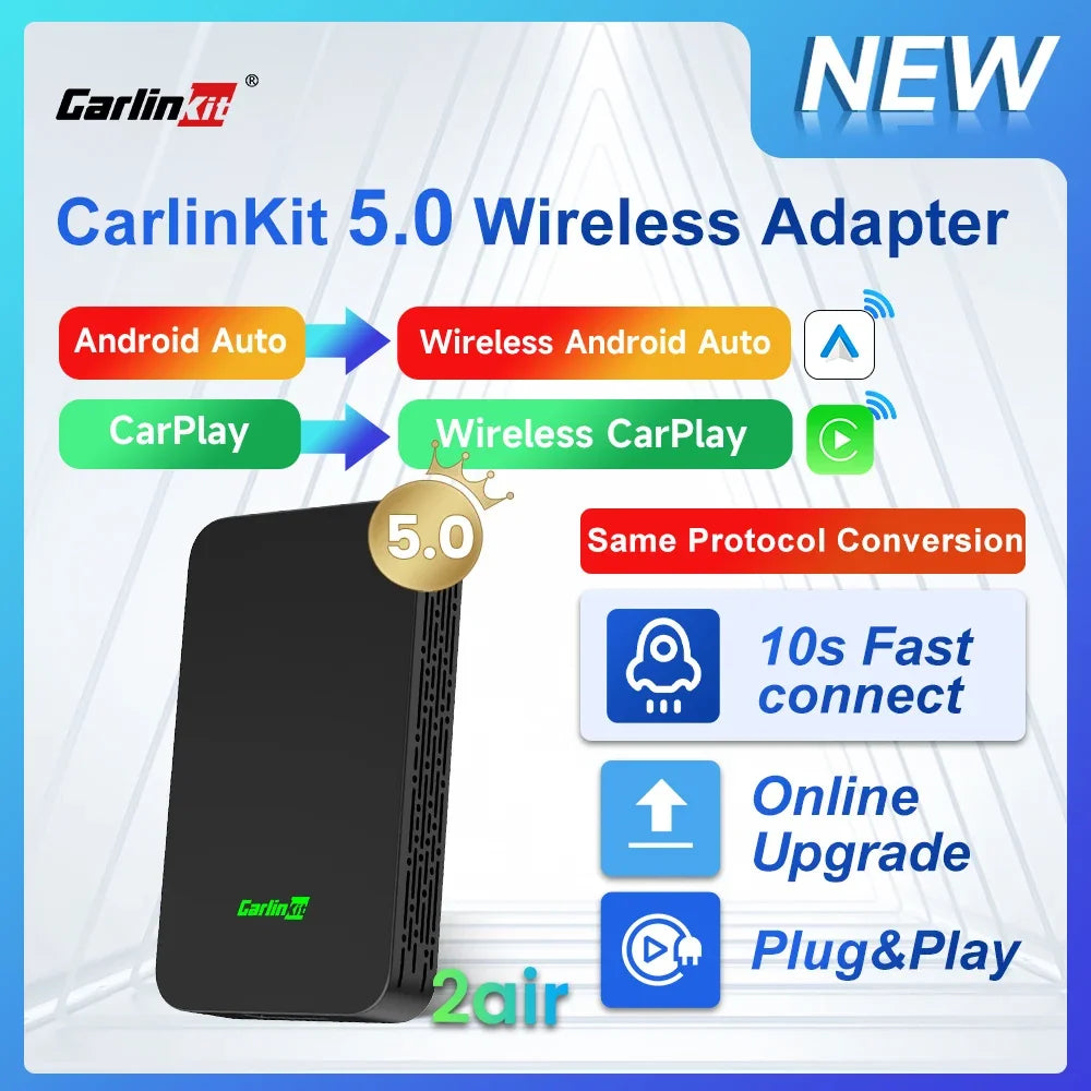 2air CarlinKit 5.0 &4 Wireless CarPlay Wireless Android Auto Box 2.4G&5.8Ghz WiFi BT Auto Connect Plug&Play For Wired AA CP Cars