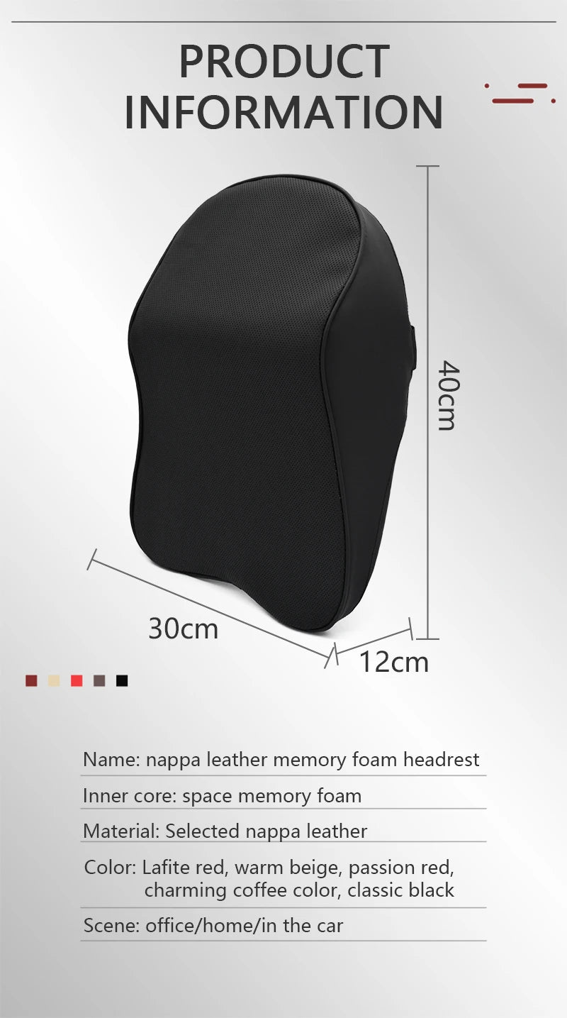 3D Nappa Leather Memory Foam Headrest Car Neck Pillow Support Neck Rest Pillow for Car Pain Relief Travel Neck Support